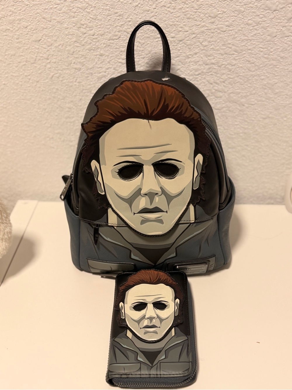 Loungefly Black and Brown Michael Mask Mini Backpack with Wallet